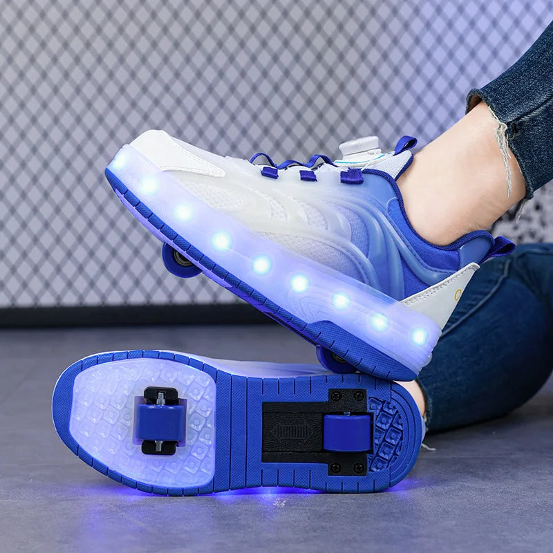 Chaussures de patin à roulettes à deux roues pour enfants, baskets lumineuses de sport lumineuses pour garçons et filles, Skateboard avec chargeur USB