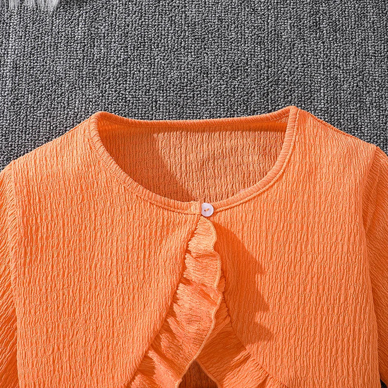 Costumes de vacances décontractés pour enfants, haut orange à manches longues, robe imprimée, vêtements de vacances pour filles, tenues pour enfants