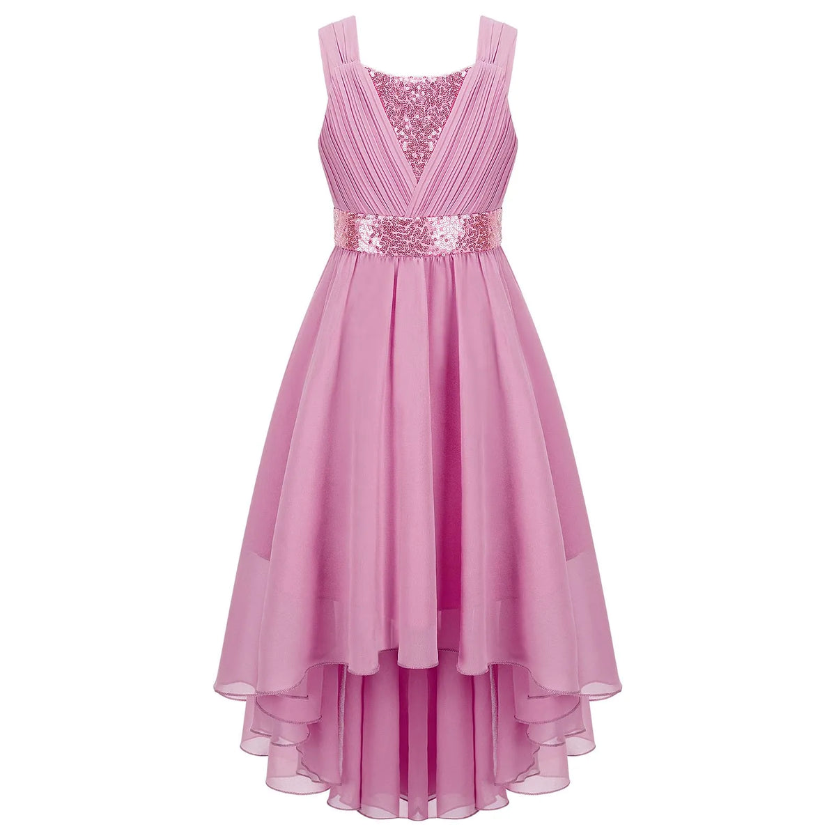 Robe de princesse à fleurs pour filles, robe formelle de demoiselle d'honneur junior, de fête de mariage, sans manches, froncée, jupe haute et basse en mousseline de soie, robes de bal