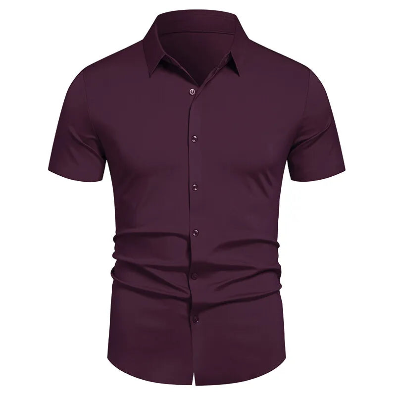Chemises pour hommes, chemises habillées extensibles, sans plis, coupe classique, manches courtes, extensibles, décontractées, boutonnées