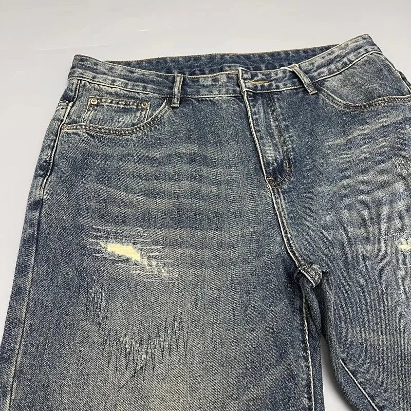 Jean à jambes droites pour hommes, nouvelle tendance, couleur Pure, rétro, ample, sport, grande taille, pantalon en Denim de haute qualité, automne et printemps