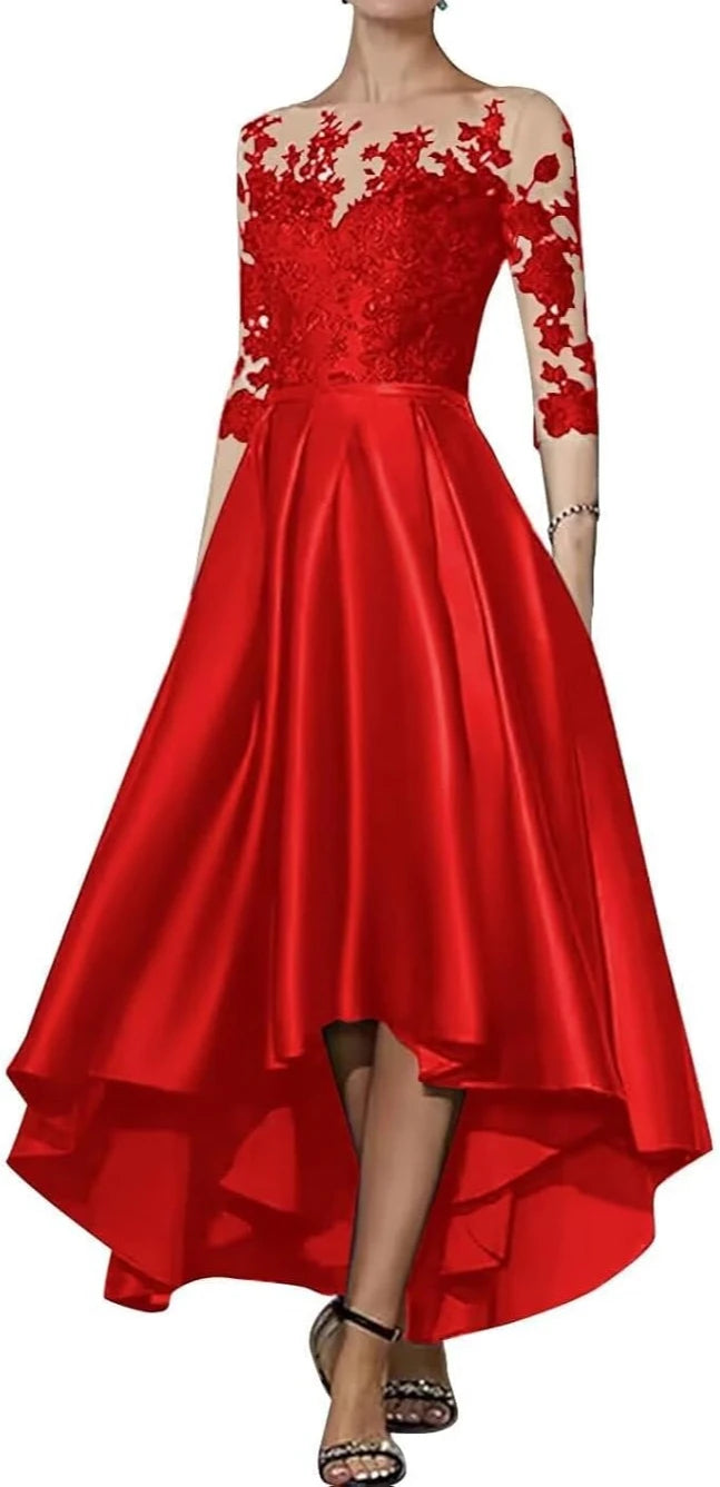 Robe en satin à col en V pour mère de la mariée, robe trapèze élégante longueur thé, devant court, dos long, invité de mariage