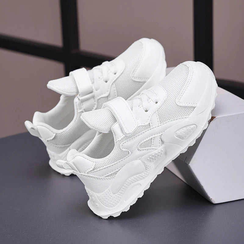Chaussures décontractées en cuir blanc pour enfants, baskets de course respirantes pour garçons et filles, pour Sports de plein air, marche scolaire, Tennis antidérapantes