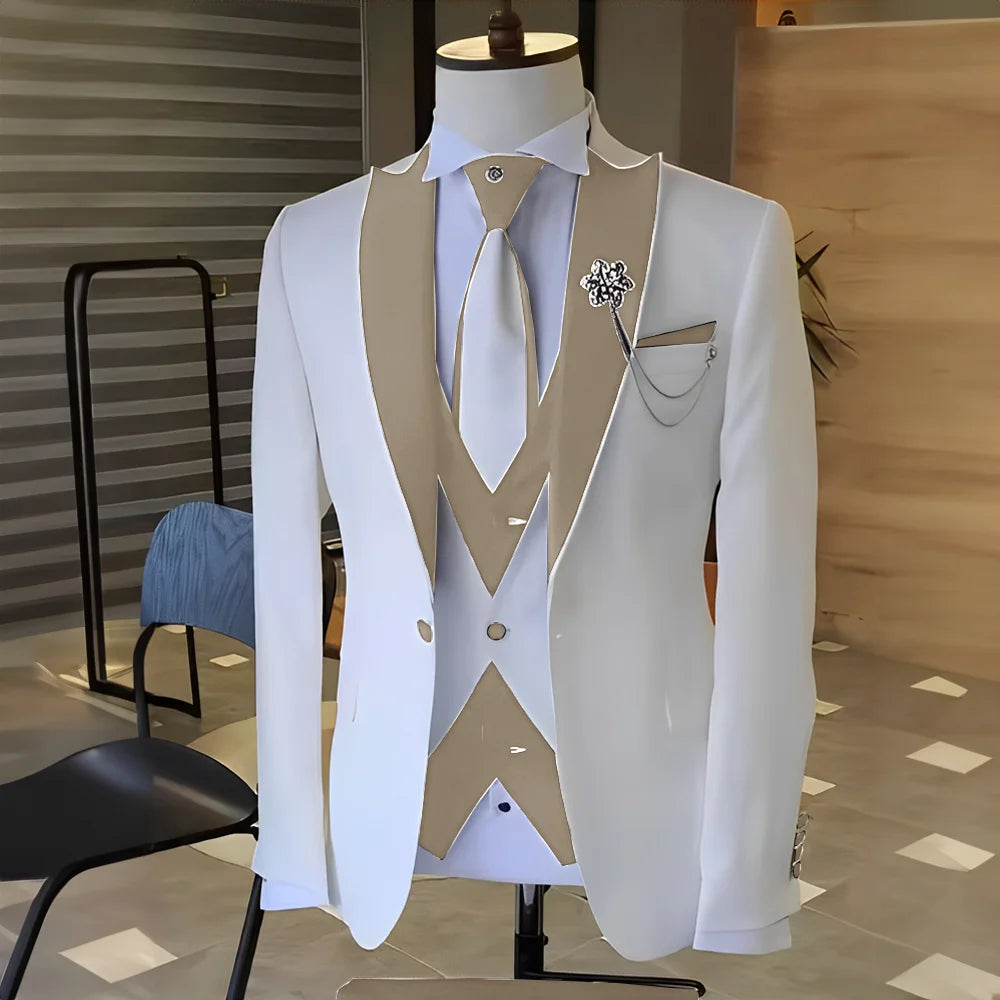 Costume Blanc et Noir pour Homme, Smoking de Mariage, Revers Patricia, Terno Mascul37, de Bal, Marié, Ensembles Blazer Slim Fit, 3 Pièces