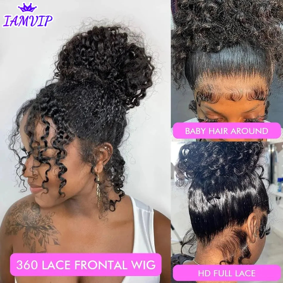Perruque en cheveux humains ondulés 36 pouces, avec bande invisible, dentelle complète HD 360, densité 250, pré-épilée, pré-coupée, prête à porter, sans colle