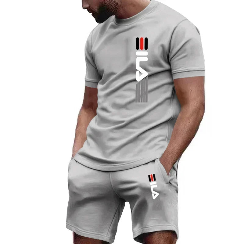 Ensemble pour hommes: T-shirt à manches courtes respirant d'été super confortable en coton soleil de haute qualité + short de jogging décontracté 2 pièces pour hommes