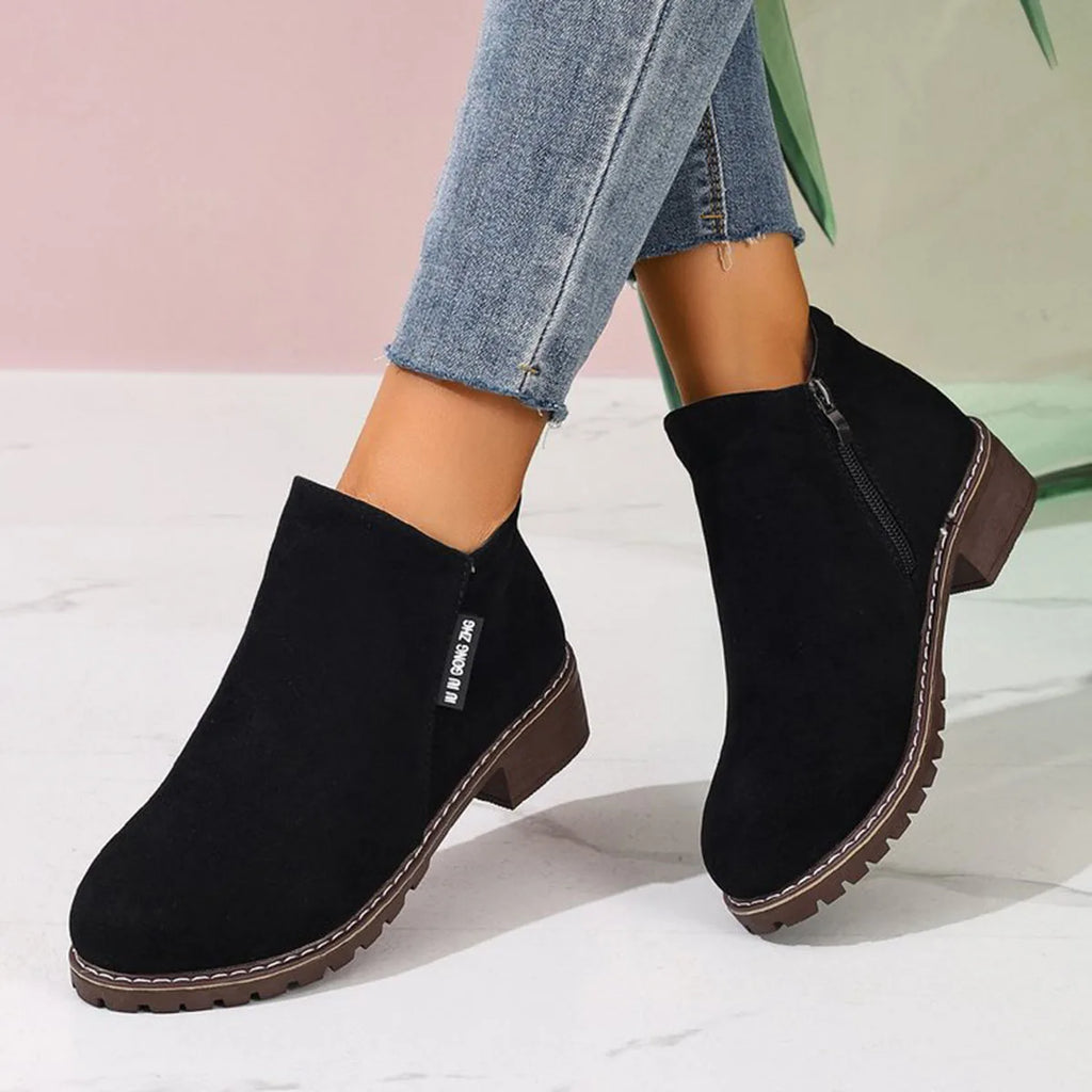 Bottines pour femmes, automne-hiver, fermeture éclair latérale, talon épais, confortables, élégantes, décontractées, formelles, nouvelle plateforme, chaussures tendance