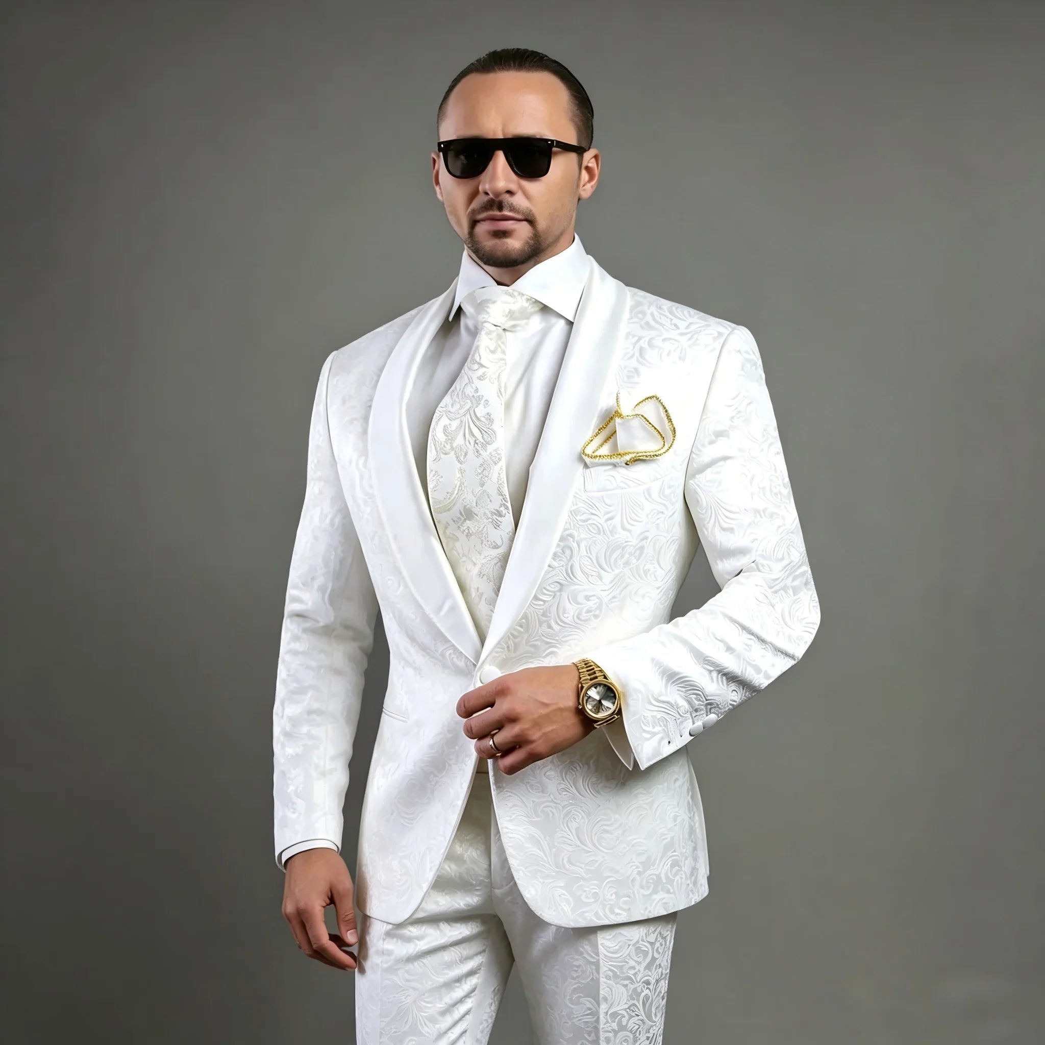 Costume deux pièces blanc à imprimé floral pour homme, veste et pantalon, pour garçons d'honneur, mariage, cocktail, soirée formelle, smoking de marié