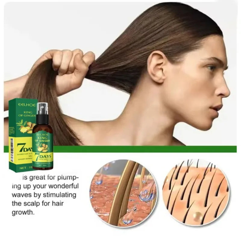 Sérum de croissance rapide des cheveux au gingembre, anti-chute, traitement de la calvitie, huile de soin capillaire, réparation du cuir chevelu endommagé, traitement pour femmes et hommes