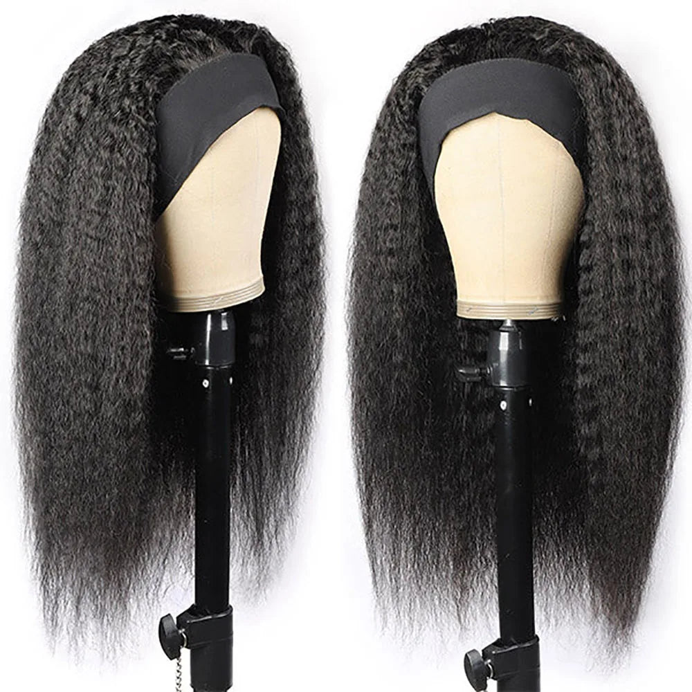 Crépus droit bandeau perruques Remy cheveux humains perruque prêt à porter brésilien Yaki droit bandeau perruque de cheveux humains pour les femmes