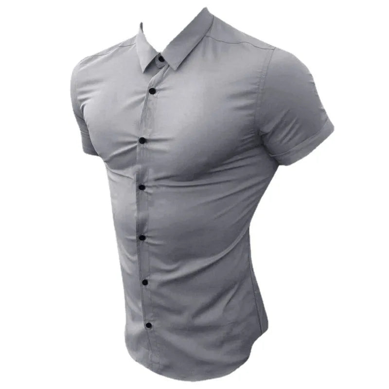 Mode d'été Super Slim Fit chemises à manches courtes hommes classique tenue décontractée chemise mâle Hipster décontracté Luxe chemise formelle