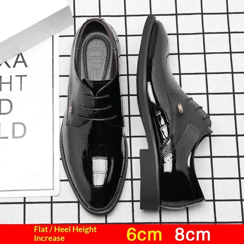Chaussures rehaussantes pour hommes, élévation de 6/8 cm, invisibles, en cuir, style Oxford Derby, pour mariage et affaires, à lacets