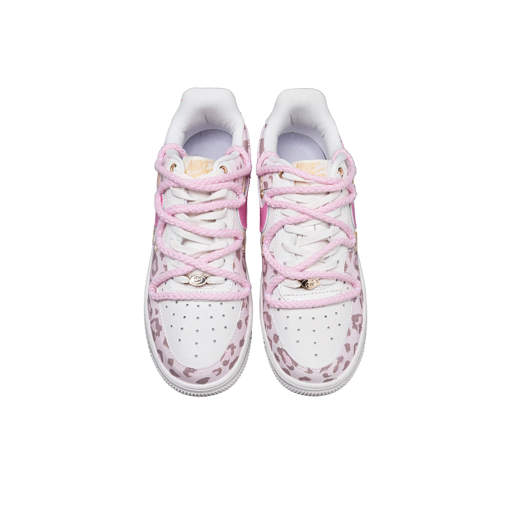 Nike Air Force 1 Pink Leopard Leather Abrasion Resistant Low top Skateboard Shoes pour femme rose