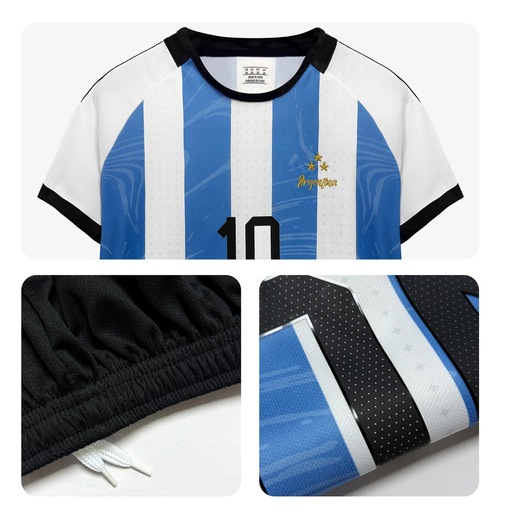 Maillot de football garçon bleu # 10 maillots de fan de sport pour enfants et jeunes, vêtements d'entraînement de football pour 4 à 14 ans