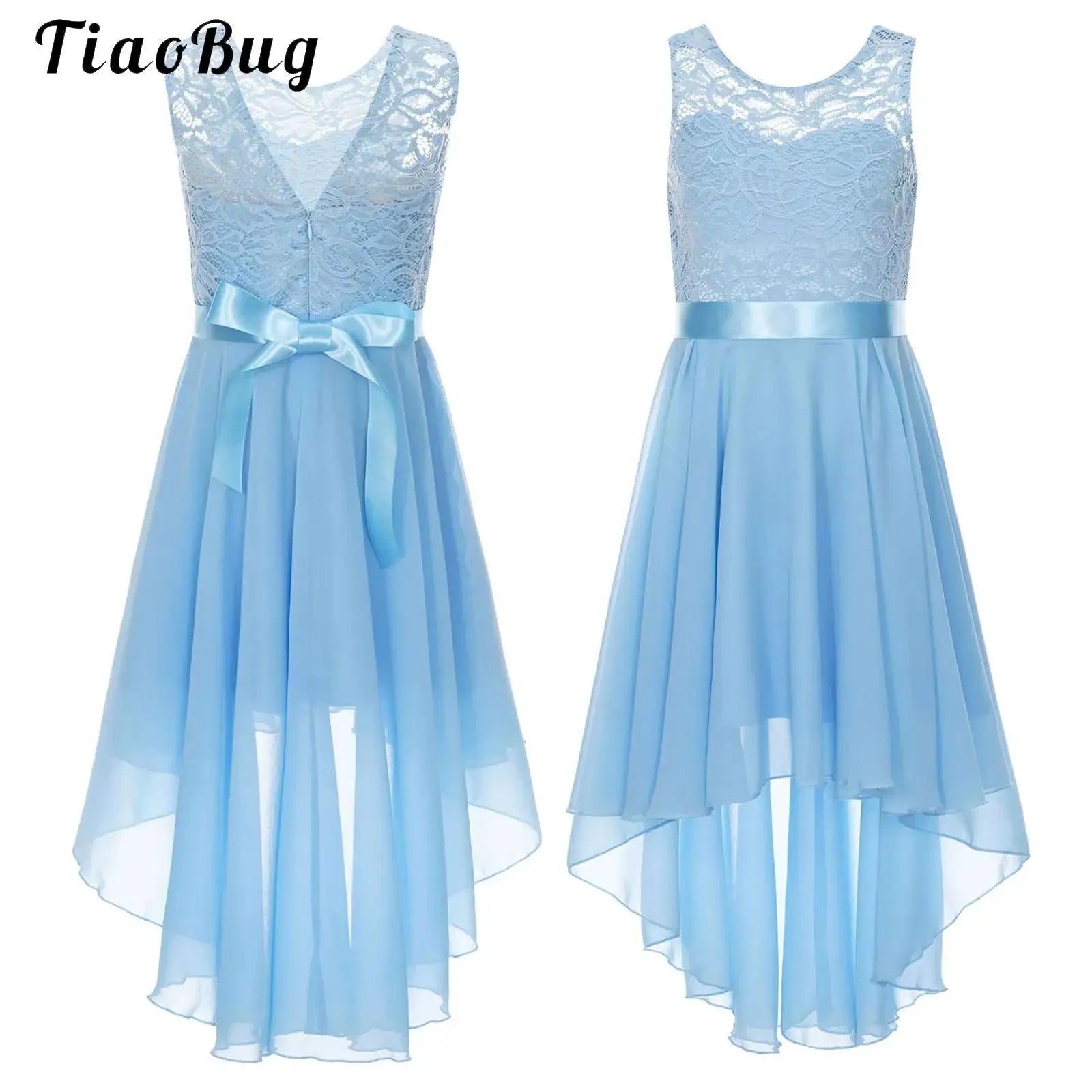 Robe de princesse en mousseline de soie pour petites filles, en dentelle florale, ourlet haut et bas, robe de soirée formelle de demoiselle d'honneur, vêtements de danse lyrique d'été