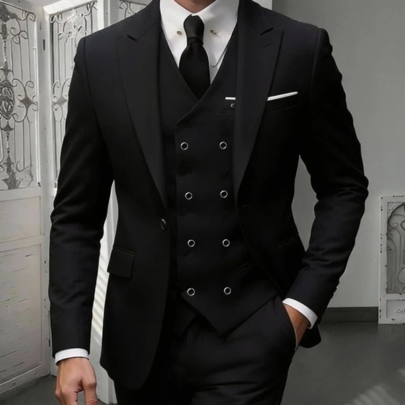 Ensemble de costume classique 3 pièces pour homme - Blazer ajusté à revers crantés avec gilet et pantalon, tenue formelle polyvalente pour les affaires et les événements