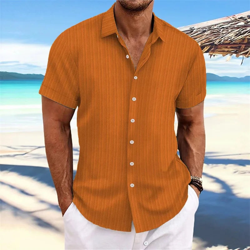 Chemise Homme 2024 - Chemise d'été fine, col montant, manches courtes, style décontracté pour le shopping en extérieur, tailles XS-6XL, en tissu lin