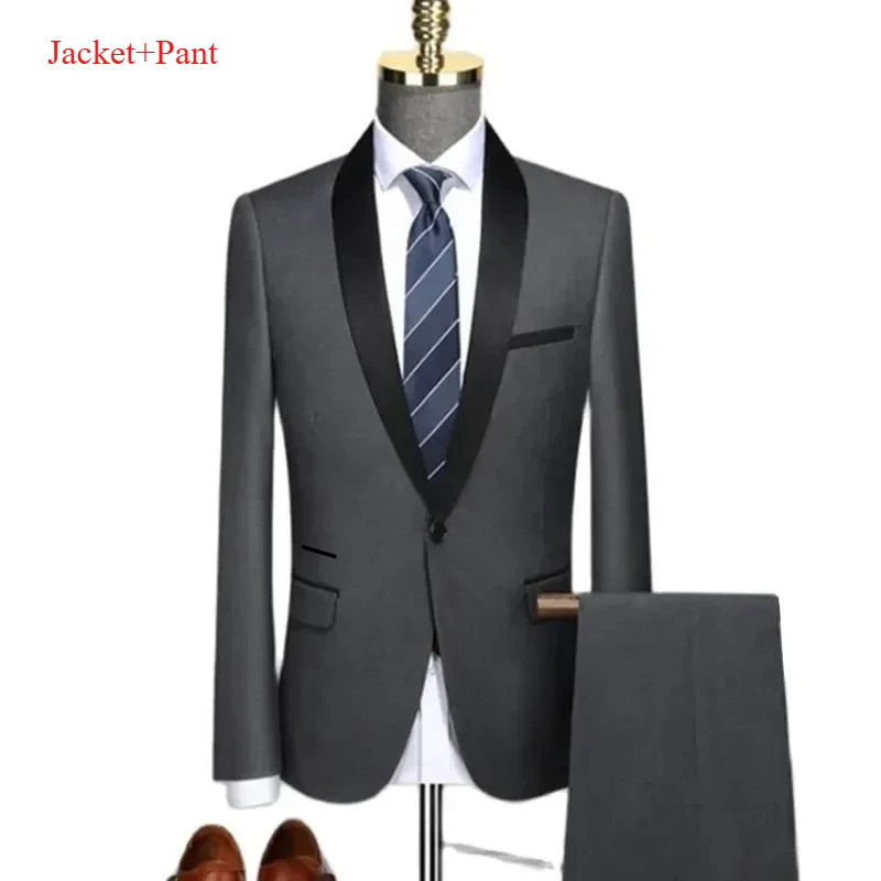 Ensemble de costume noir à revers pour hommes, manteau, gilet, pantalon/affaires pour garçons d'honneur, robe de mariée, pantalon Blazer Fprmal