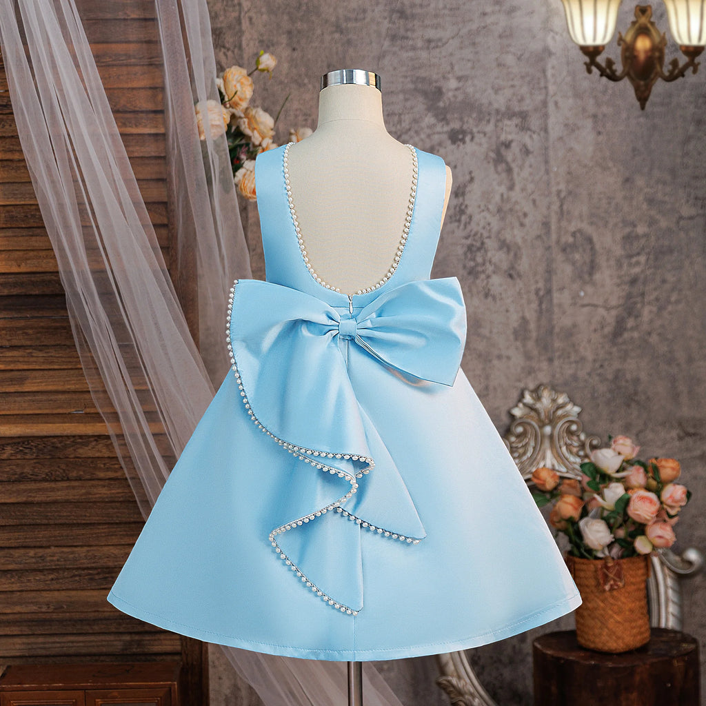 Robe de soirée de baptême pour filles, tenue de princesse élégante avec nœud, pour demoiselles d'honneur, de mariage, de Gala, d'anniversaire, de remise de diplôme