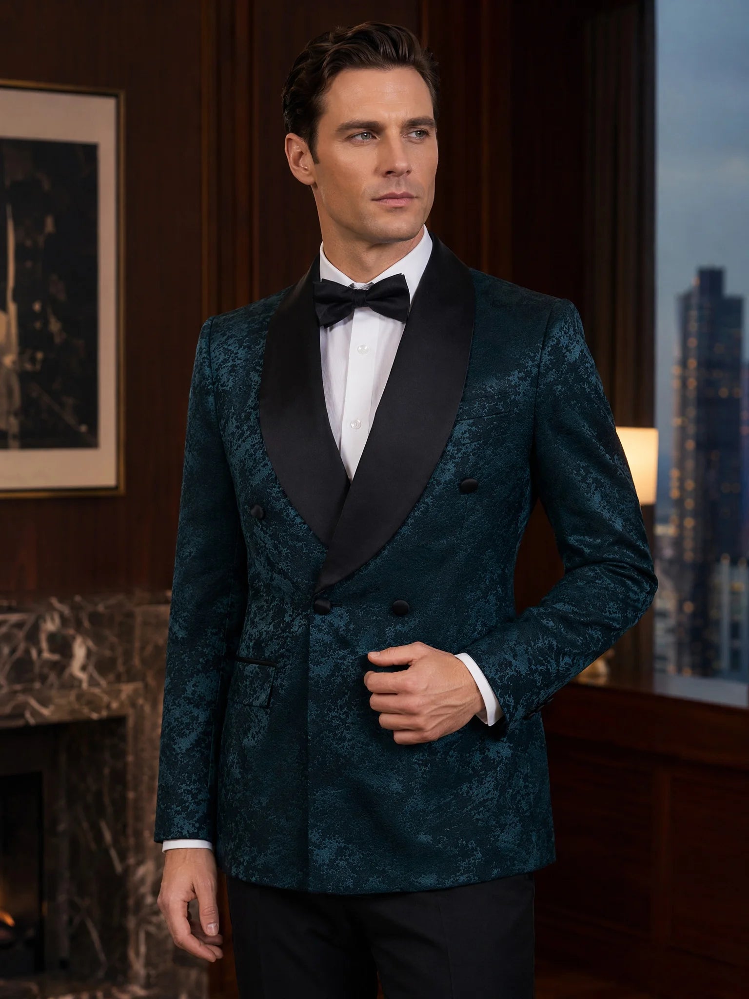Ensemble de costume de luxe 2 pièces pour homme, tenue de soirée haut de gamme, costume décontracté chic à double boutonnage, costume de marié, col châle