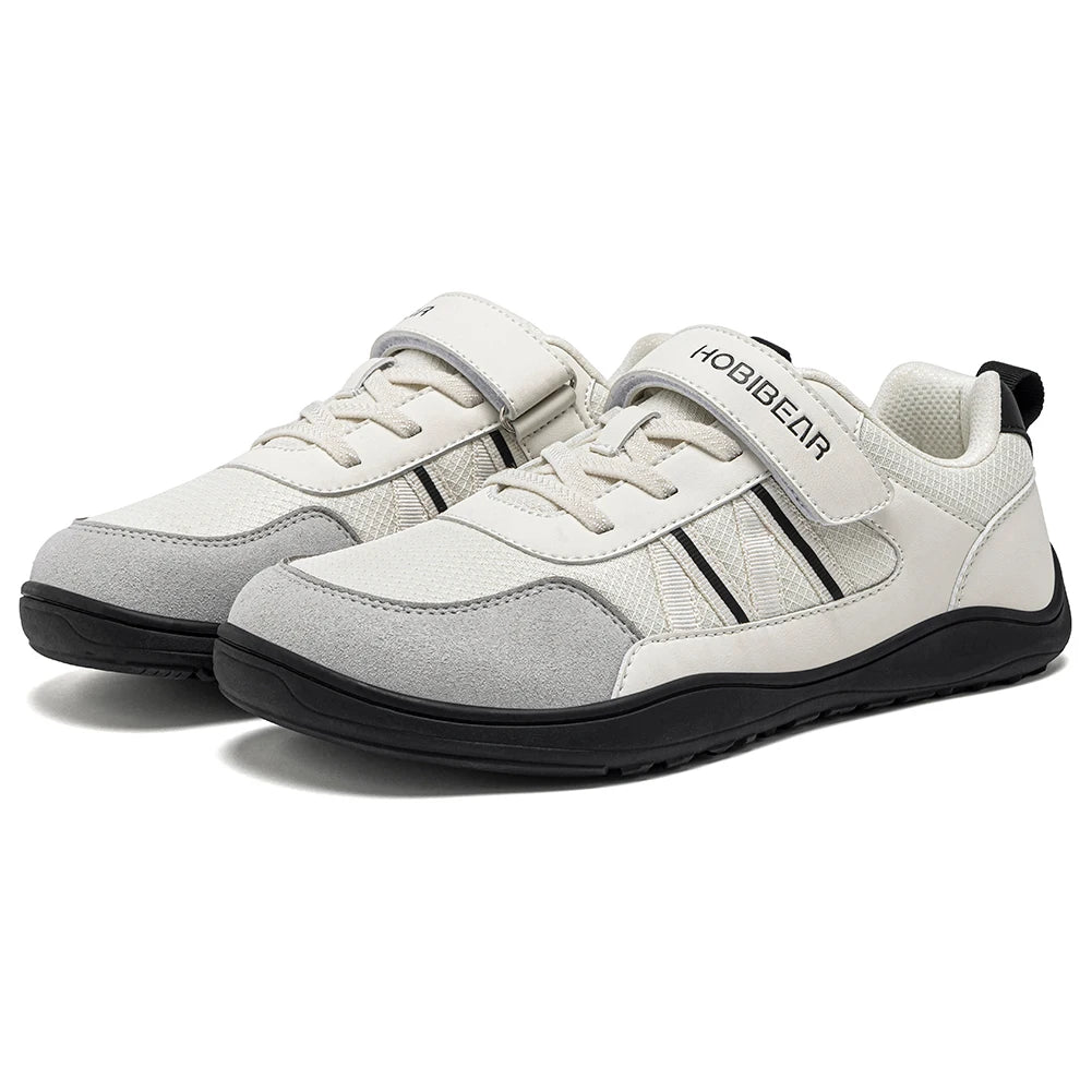 HOBIBEAR Chaussures larges pour enfants, baskets légères en cuir synthétique à scratchs, style pieds nus, zéro drop, pour la marche