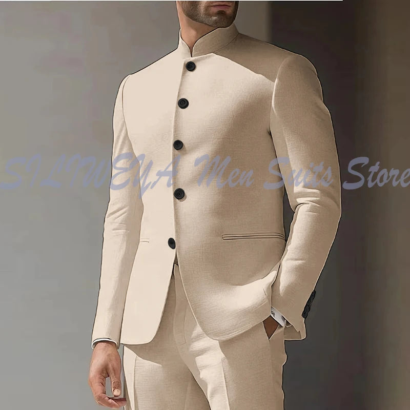 Costume Homme Blanc en Lin, Simple Boutonnage, 2 Pièces (Veste et Pantalon), pour Occasions Spéciales, Formel, Personnalisable, Vêtement Masculin Tendance Classique 2025