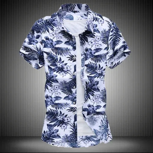 Chemise imprimée pour hommes, chemises de plage à manches courtes col carré simple boutonnage noir violet Camisa taille asiatique M-7XL