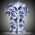 Chemise imprimée pour hommes, chemises de plage à manches courtes col carré simple boutonnage noir violet Camisa taille asiatique M-7XL