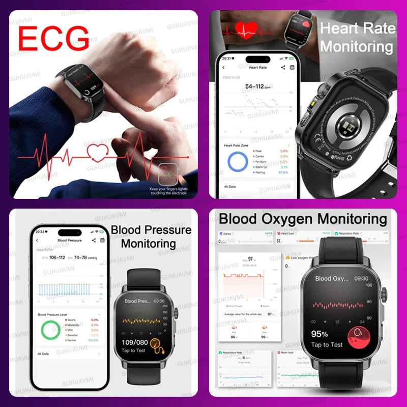 Montre connectée intelligente 2026 pour la santé des femmes, diagnostic précis, ECG+HRV, tension artérielle, oxygène sanguin, acide urique, fréquence cardiaque, appels Bluetooth