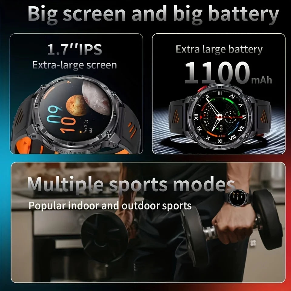 Nouvelle montre connectée T-REX3 Ultra avec batterie 1100mAh, étanche 10ATM, GPS, boussole, lampe de poche, écran AMOLED HD de 1,7 pouces, appels, montre connectée sport pour hommes