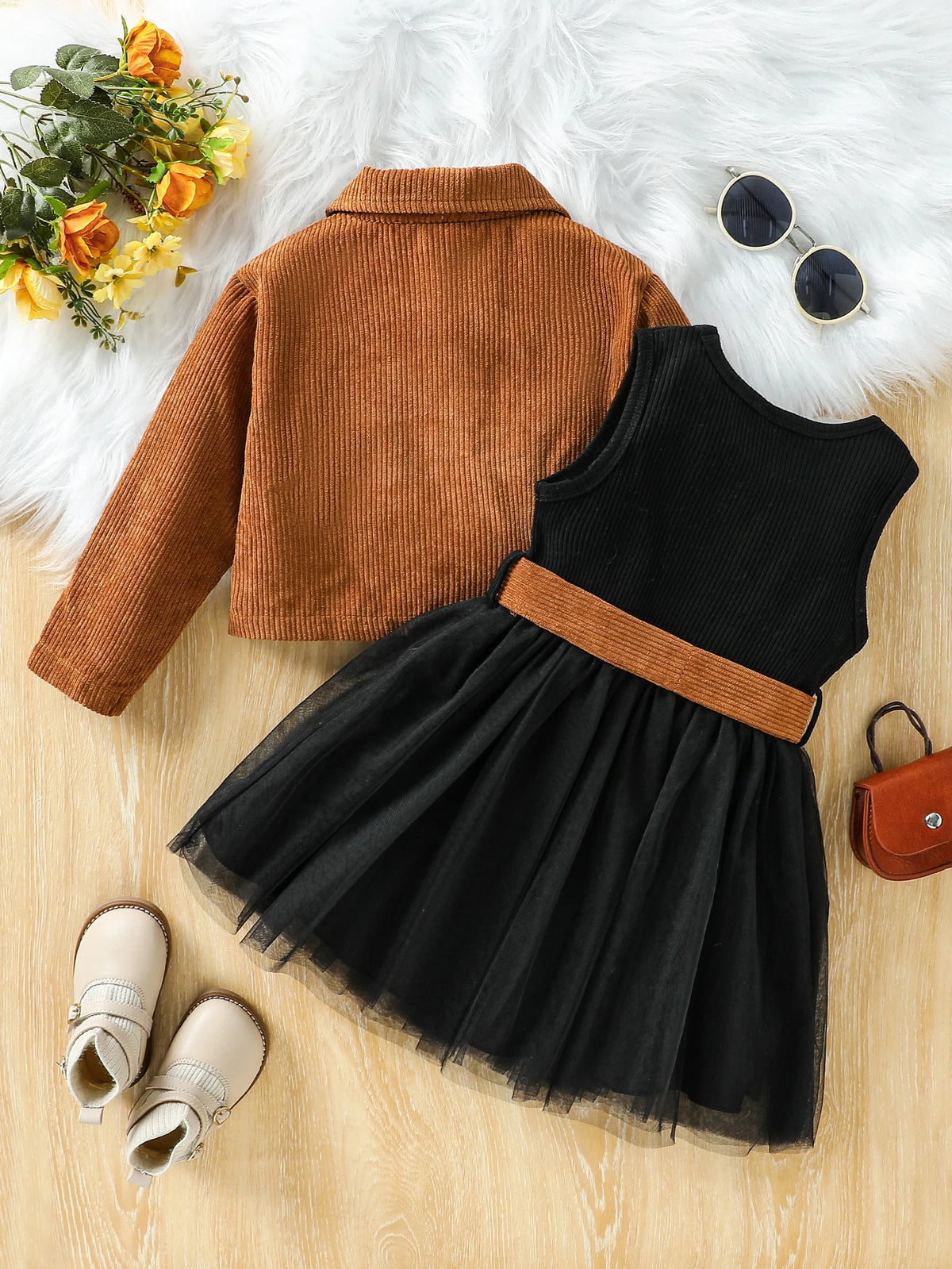 Ensemble de tenue d'automne/hiver pour filles, robe à manches longues, veste solide, manteau, vêtements pour enfants de 1 à 6 ans, costume actif