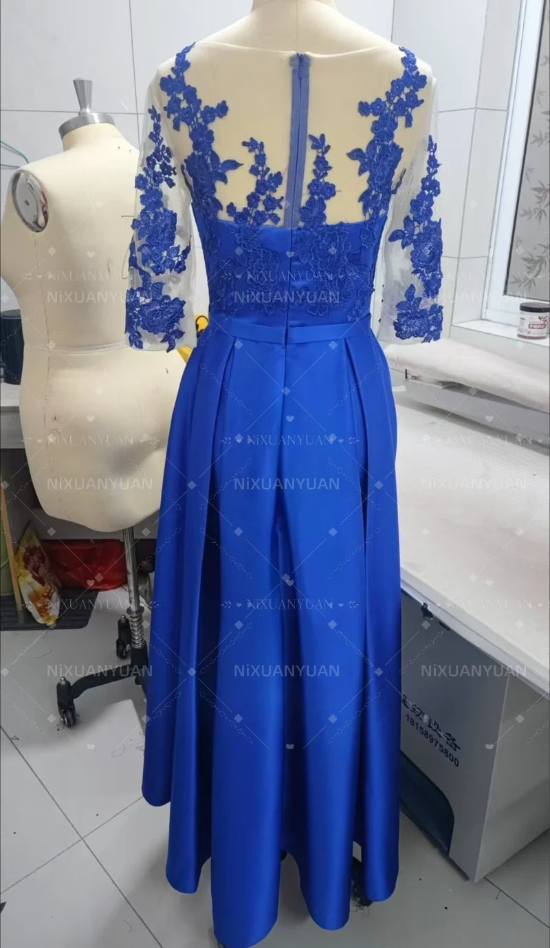 Robe en satin à col en V pour mère de la mariée, robe trapèze élégante longueur thé, devant court, dos long, invité de mariage
