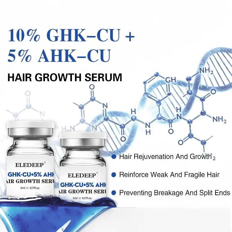 Sérum de croissance capillaire au cuivre bleu B, 10% GHK-CU, 5% AHK-CU, anti-chute de cheveux, nourrissant le cuir chevelu, renforce les racines des cheveux, booster capillaire