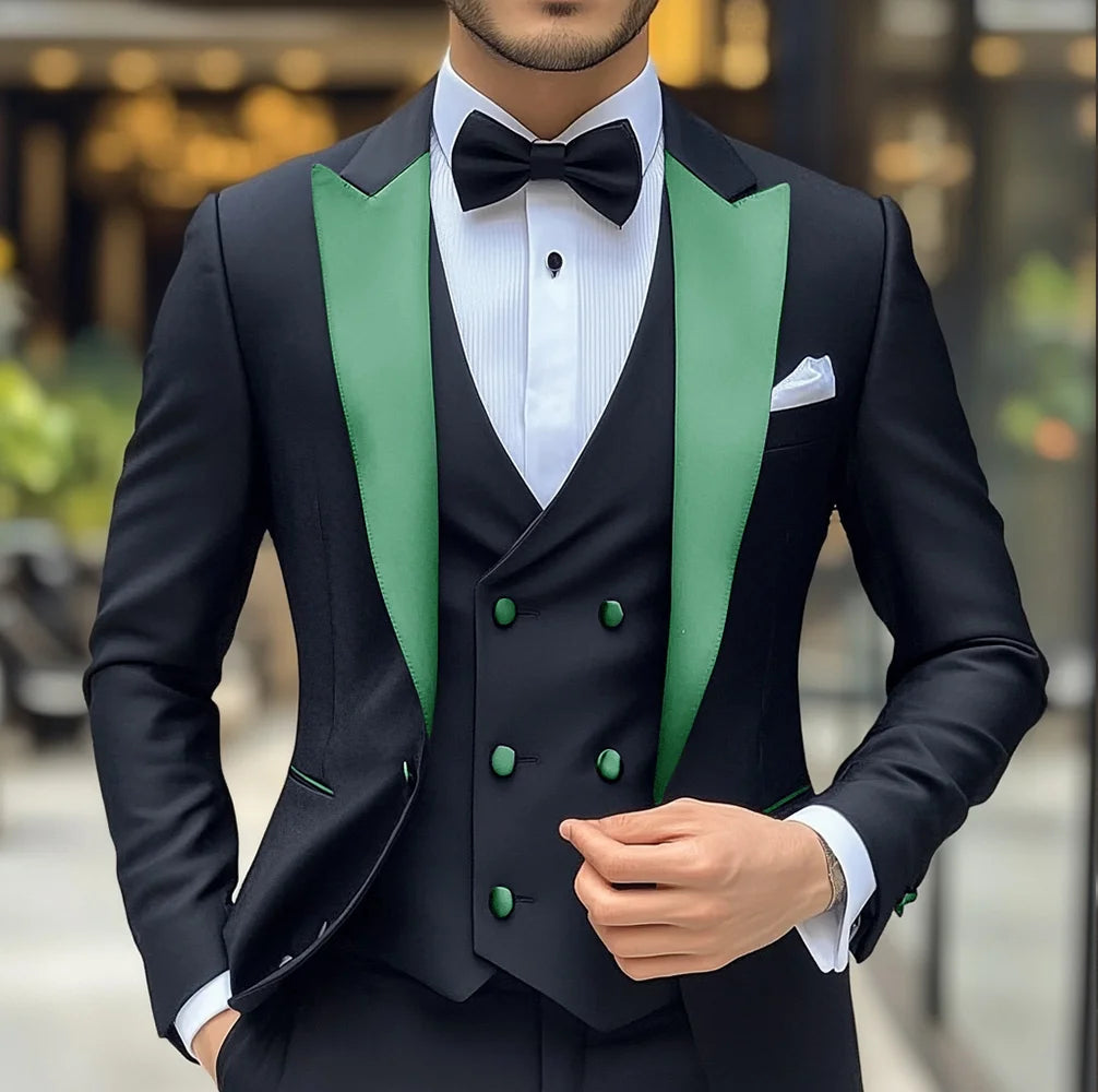Costume 3 pièces de smoking de mariage pour marié, costume noir pour hommes, veste, pantalon, gilet formel, Blazer à revers, tenue cintrée