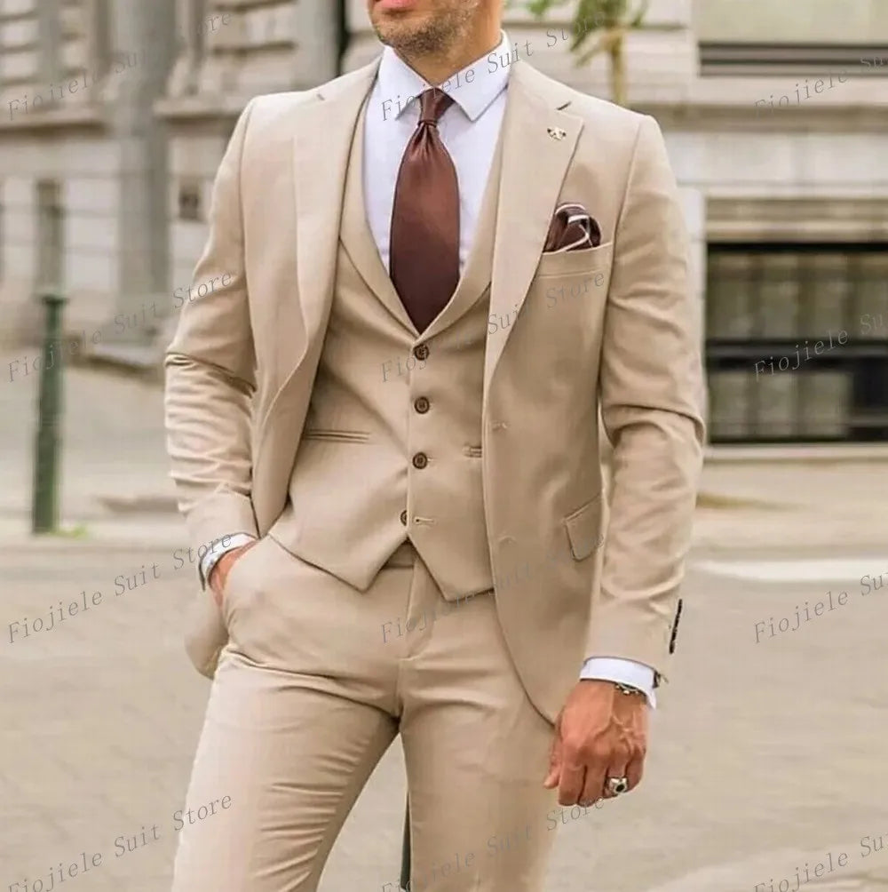 Costume ivoire pour hommes, Tuxedos d'affaires pour occasions formelles, marié, fête de mariage, bal de promo, ensemble 3 pièces, Blazer, gilet, pantalon