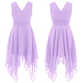 Robe de princesse en mousseline de soie pour petites filles, en dentelle florale, ourlet haut et bas, robe de soirée formelle de demoiselle d'honneur, vêtements de danse lyrique d'été
