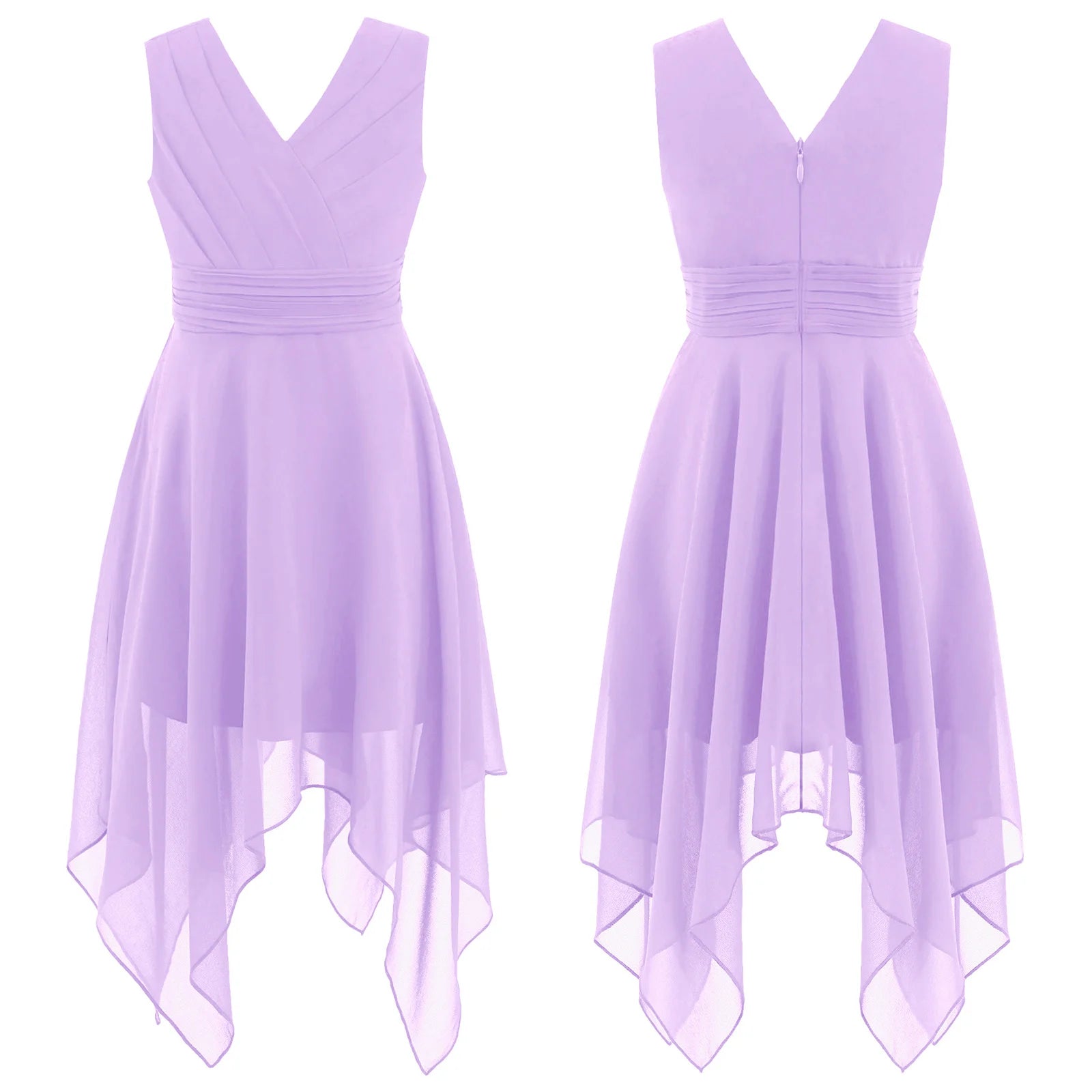 Robe de princesse en mousseline de soie pour petites filles, en dentelle florale, ourlet haut et bas, robe de soirée formelle de demoiselle d'honneur, vêtements de danse lyrique d'été