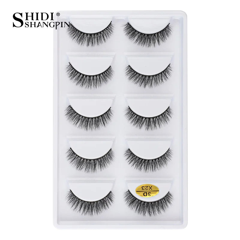 Cils 3D en faux vison X05, cils postiches volumineux et légers, 5 paires réutilisables, cils doux et volumineux, aspect naturel pour le maquillage quotidien et les soirées