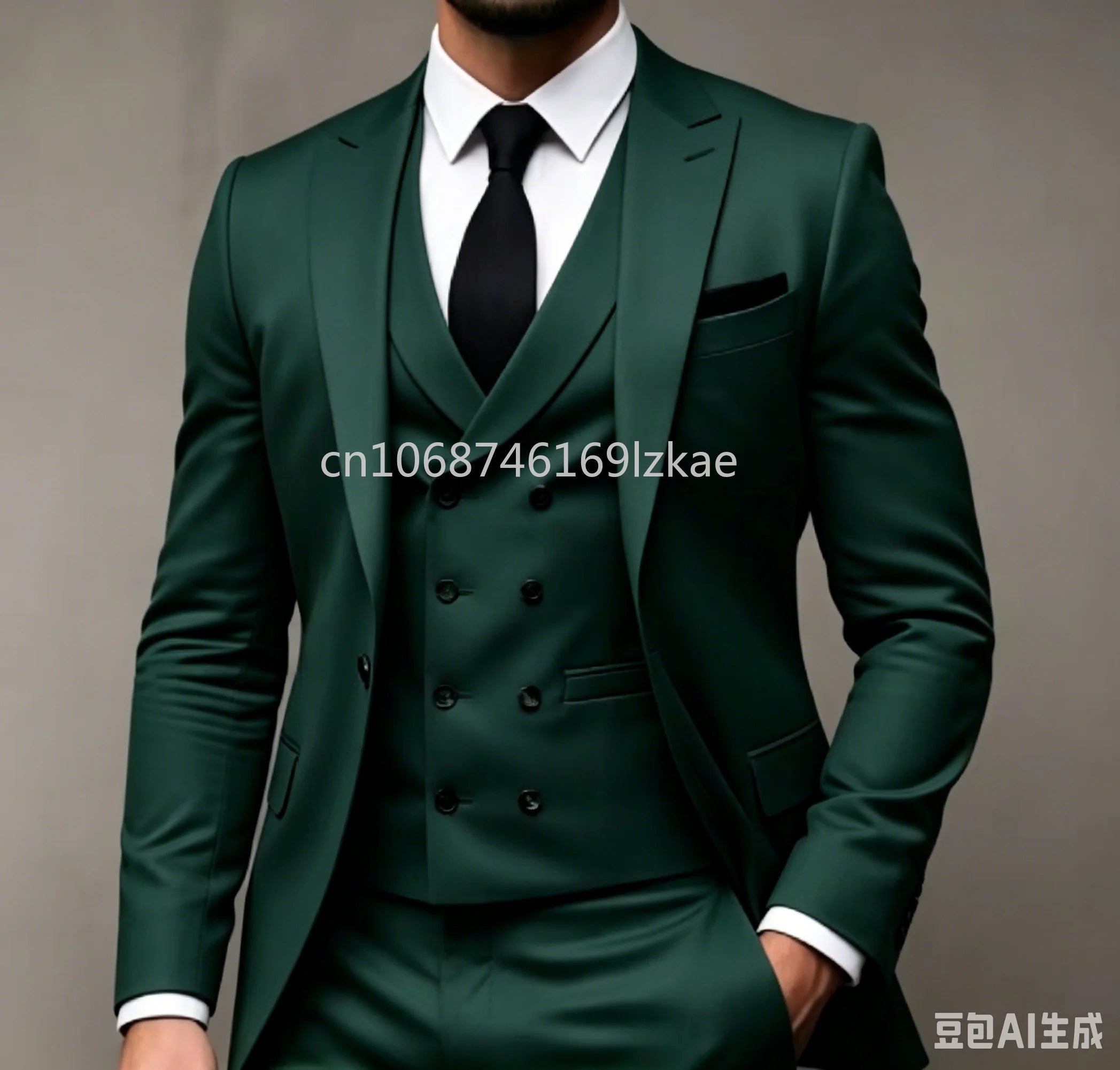 Costume 3 pièces vert costume de fête de mariage Traje Americana Hombre
