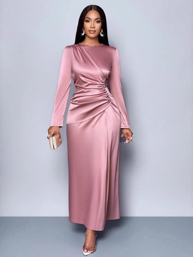 Robe longue pour femme, style Y2K streetwear, col rond, manches longues, taille ajustée, élégante et sexy, pour soirée, fête ou travail 2026