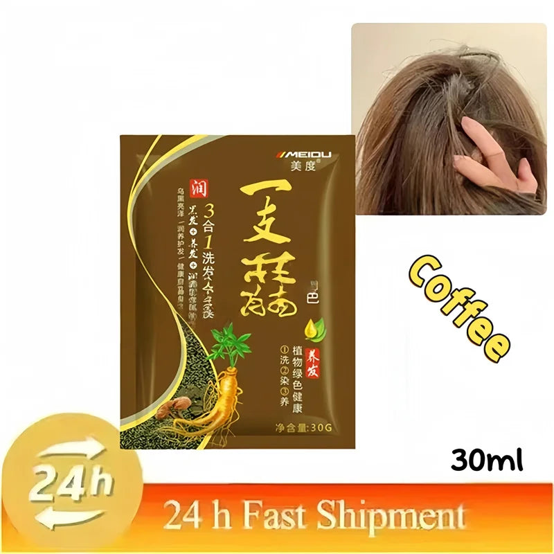 Shampoing de teinture capillaire 3 en 1 pour cheveux gris, crème de soin capillaire nourrissante de sécurité à base de plantes naturelles pour femmes et hommes