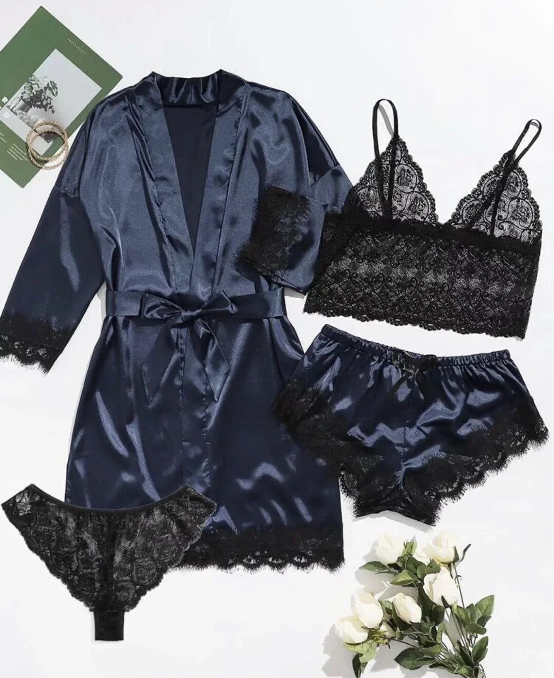 Pyjama Sexy pour femmes, chemises de nuit, Lingerie, short, 4 pièces, Camisole en dentelle, ensemble pyjama, Robe de maison, vêtements de loisirs