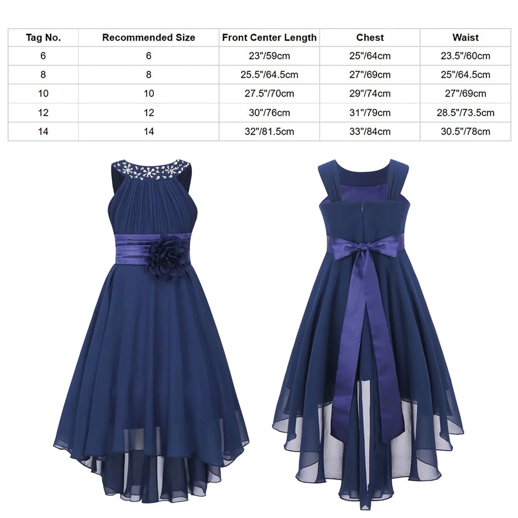 Robe de princesse à fleurs pour filles, robe formelle de demoiselle d'honneur junior, de fête de mariage, sans manches, froncée, jupe haute et basse en mousseline de soie, robes de bal