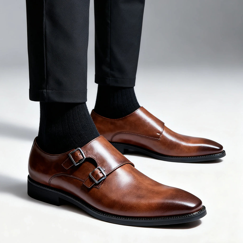 Robe rétro classique chaussures en cuir de moine pour hommes avec boucle à bout pointu bureau d'affaires mariage chaussures Oxfords confortables pour hommes