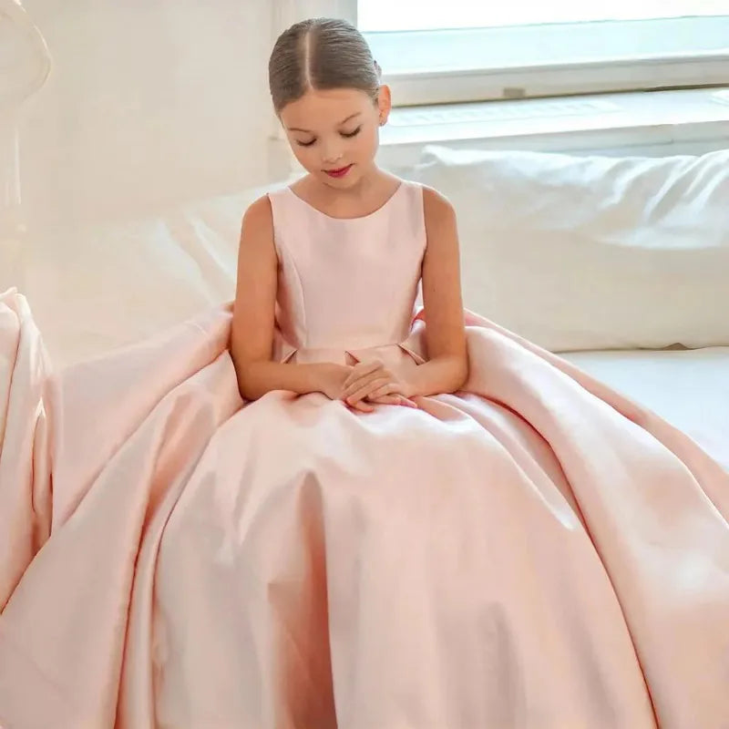 Robe de soirée longue en Satin pour filles, sans manches, Style français, robe de princesse pour enfants, spectacle, célébration formelle, nouvelle collection
