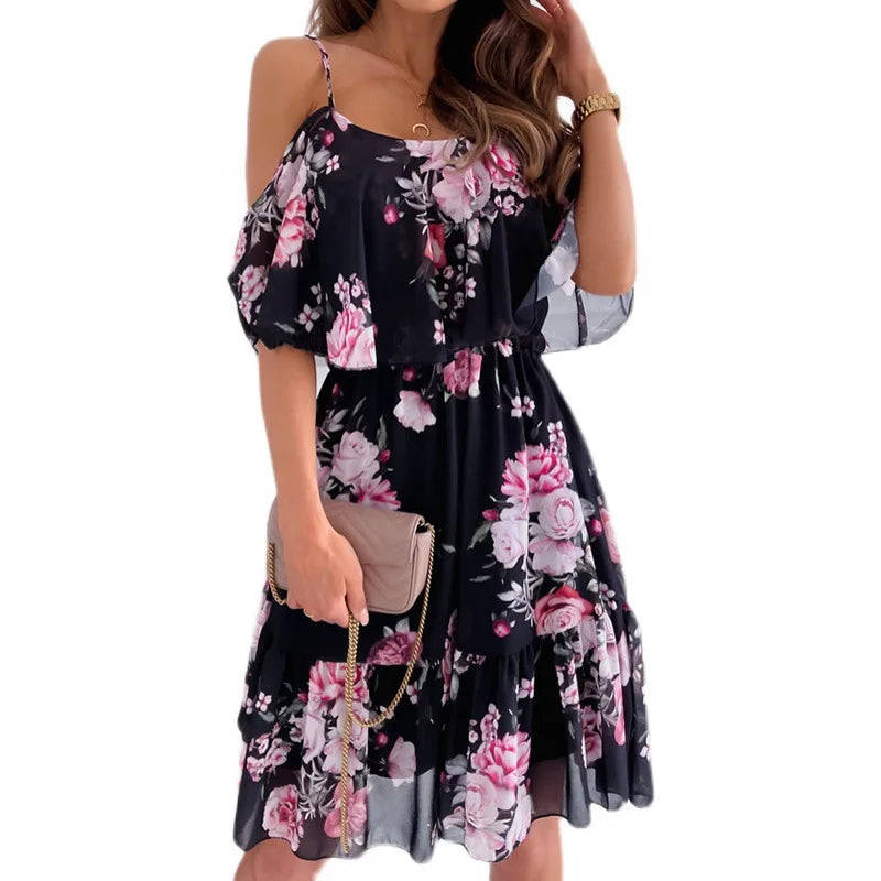 Robe d'été en mousseline de soie pour femmes, col en v, sans manches, écharpe, Camisole, imprimé, bohème, motif Floral, pour les déplacements