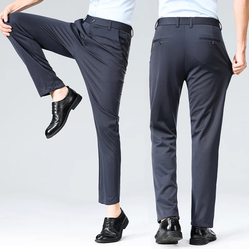 Pantalon d'été pour hommes, fin, droit, extensible, décontracté, sans Trace, sans repassage, tissu soyeux et frais, 29-42