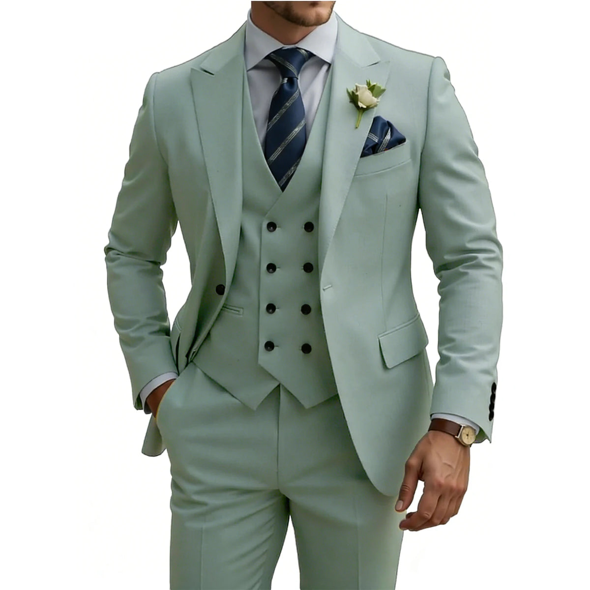 Costume homme 3 pièces slim fit, double boutonnage, pour mariage, bal, cérémonie, dîner formel, smoking