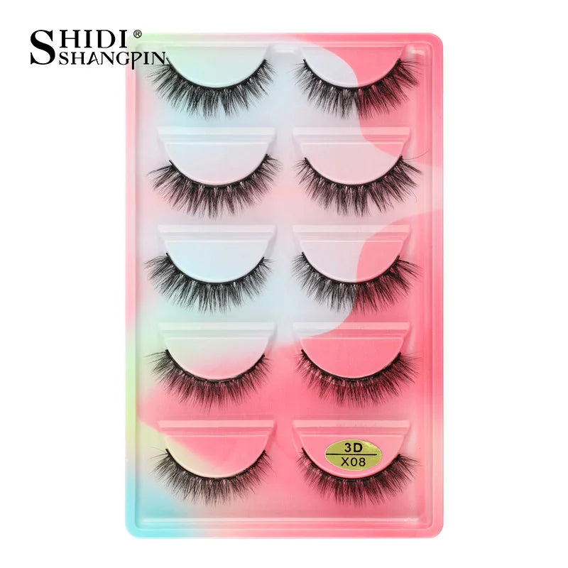 Cils 3D en faux vison X05, cils postiches volumineux et légers, 5 paires réutilisables, cils doux et volumineux, aspect naturel pour le maquillage quotidien et les soirées