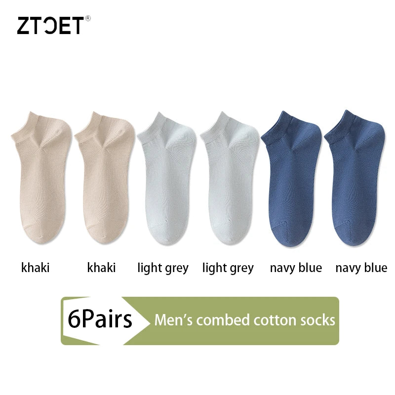 6 paires de chaussettes en coton peigné pour hommes, de haute qualité, courtes, respirantes, anti-odeur et antibactériennes, pour affaires, printemps et été